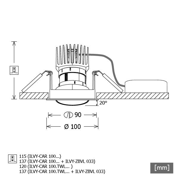 LTS Licht&Leuchten - Downlight/Strahler/Flutlicht LED-Einbaustrahler ILVY-CAR100 #653110 927, sw