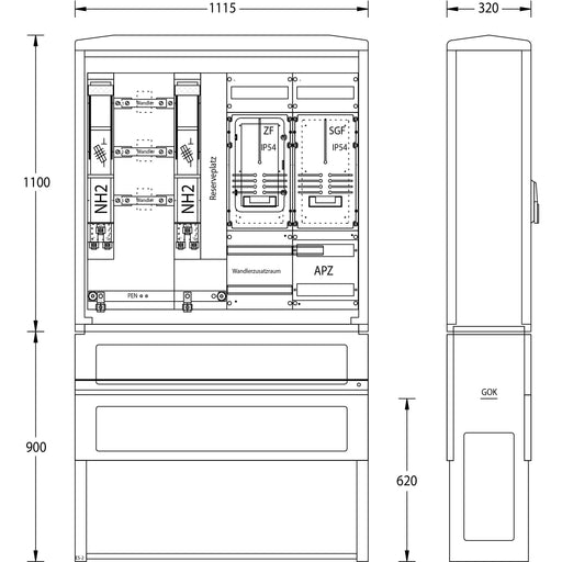 uesa - Zähler-Komplettschrank Wandlermessung WM-250 A N-ERGIE 1100x1115x320mm