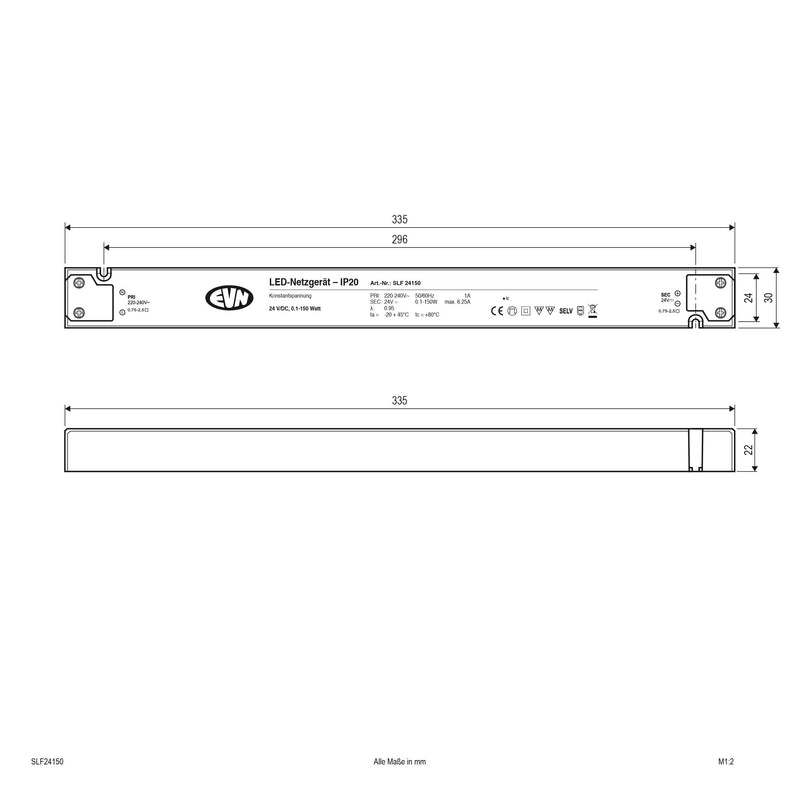 EVN Lichttechnik - LED-Betriebsgerät LED-Netzgerät SLF24150 24V/DC 0,1-150W IP20