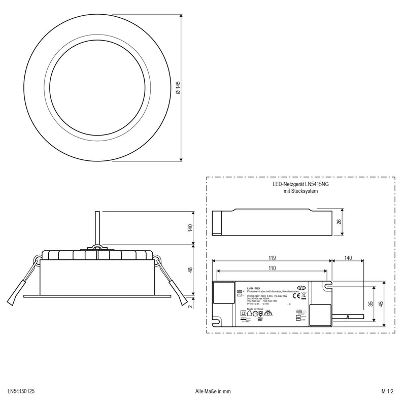 EVN Lichttechnik - Downlight/Strahler/Flutlicht LED-Downlight IP54 LN54150125 dimmbar