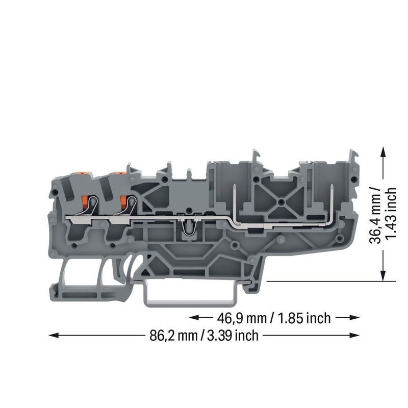 WAGO - Durchgangs-Reihenklemme 2-Leiter/2-Pin-Basisklemme 2222-1401/999-953 Drücker,2,5 mm²,gr − 50 Stück