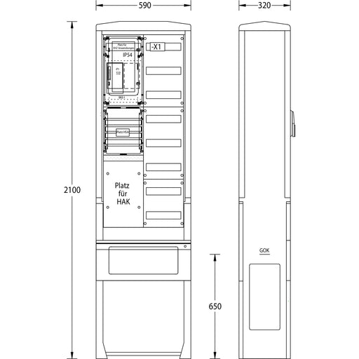 uesa - Zähler-Komplettschrank Zähleranschlußsäule ZAS-S1-1VF-eHz Westn 2100x590x320mm