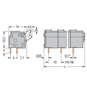 WAGO - Leiterplattenklemme 255-607 Drücker,2,5 mm²,grau − 15 Stück