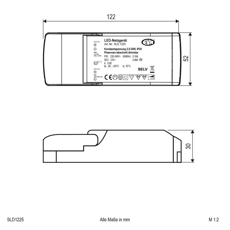 EVN Lichttechnik - LED-Betriebsgerät Netzgerät SLD1225 12V/DC 3-25W IP20