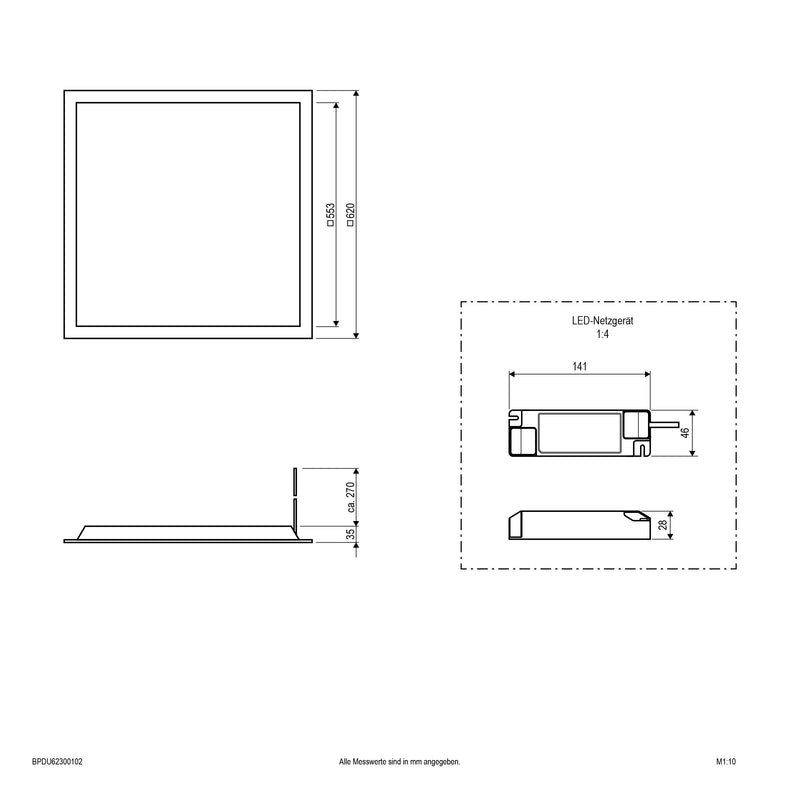 EVN Lichttechnik - Decken-/Wandleuchte LED-Einbaupanel BPDU62300102