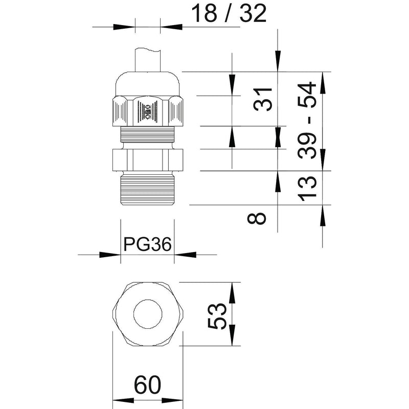 OBO Bettermann - Kabelverschraubung Verschraubung V-TEC PG36 LGR − 10 Stück