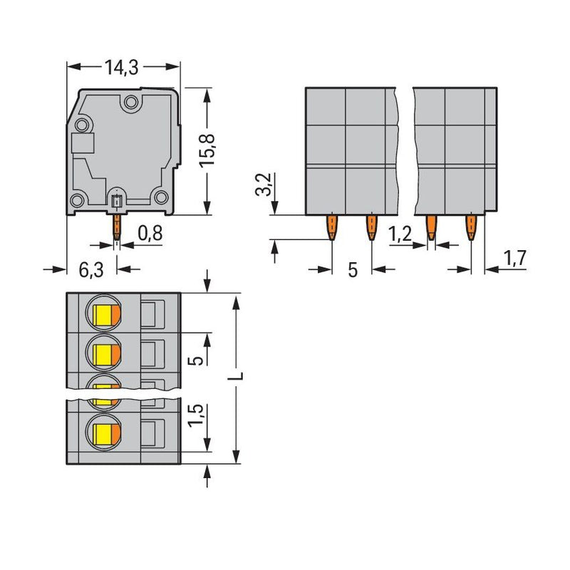 WAGO - Leiterplattenklemme 739-112 2,5mm² − 15 Stück