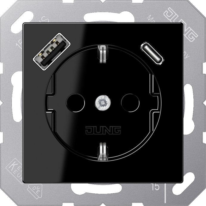 Jung - Steckdose SCHUKO Steckdose A 1520-15 CA SW mit USB Typ AC