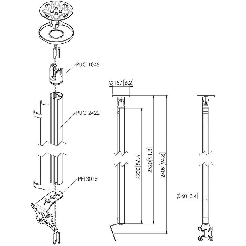 Vogels - Halterung für Audio-/Videosysteme Einzelprofil VESA 100x100 CT242211 sw Connect-It,220cm
