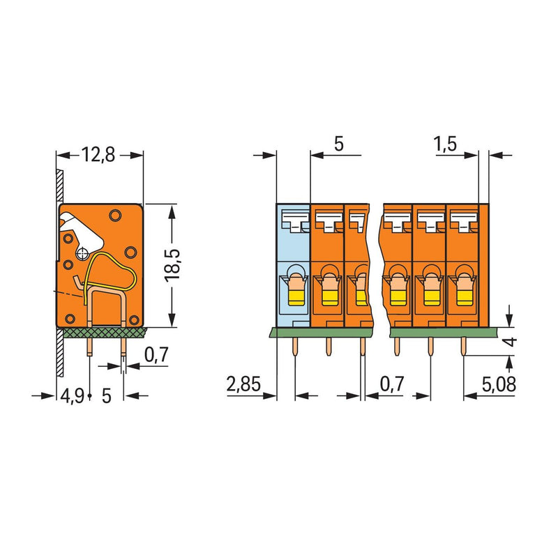 WAGO - Leiterplattenklemme 741-203 Drücker,2,5mm²,or − 70 Stück