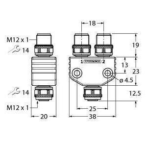 Turck - Passiver Sensor-/Aktor-Verteiler (mit Leitung) Zweifachverteiler VB2-FKM4.4-2FSM4