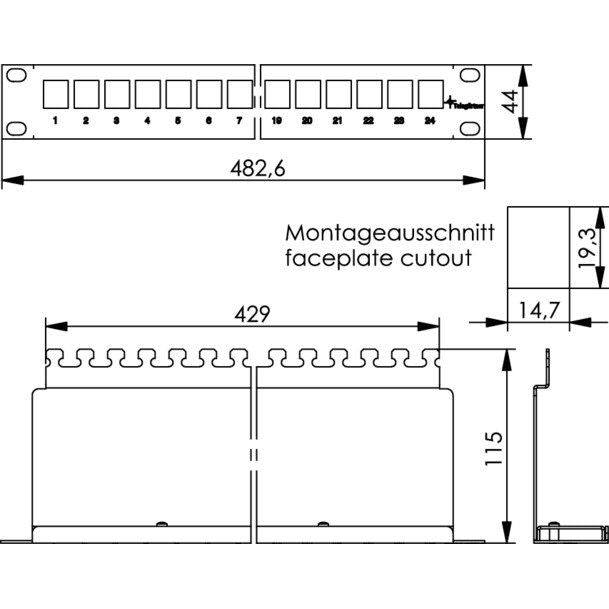 Telegärtner - Patchpanel Kupfer 19Z-Modulträger 100007010 1HE RAL7035