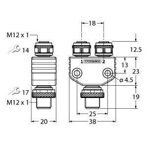Turck - Passiver Sensor-/Aktor-Verteiler (mit Leitung) Zweifachverteiler VB2-FSM5-2FKM4.4