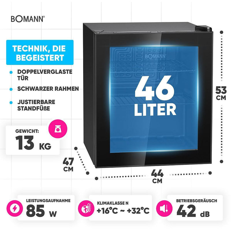 Bomann DA - Kühlschrank Glastürkühlgerät KSG 7291 sw 46L