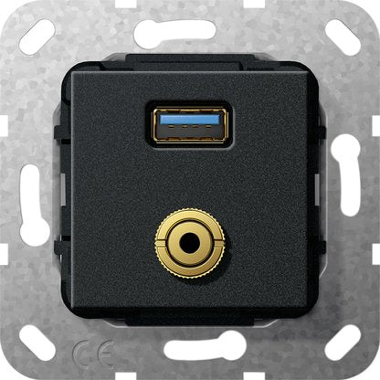 Gira - Einsatz/Abdeckung für Kommunikationstechnik UP Tragring USB A Klinke 568610 sw matt