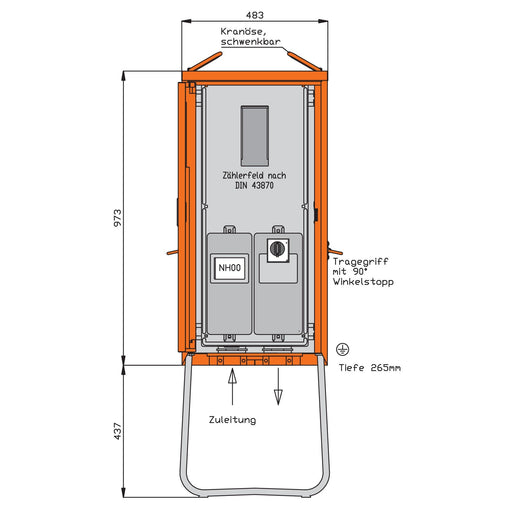 Walther Werke - Baustromverteiler Anschlussschrank WA0011 55kVA/1Abg/1Z/Direkt