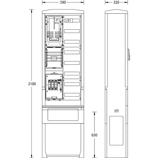 uesa - Zähler-Komplettschrank Zähleranschlußsäule ZAS-S-1-1VF N-ERGIE 2100x590x320mm