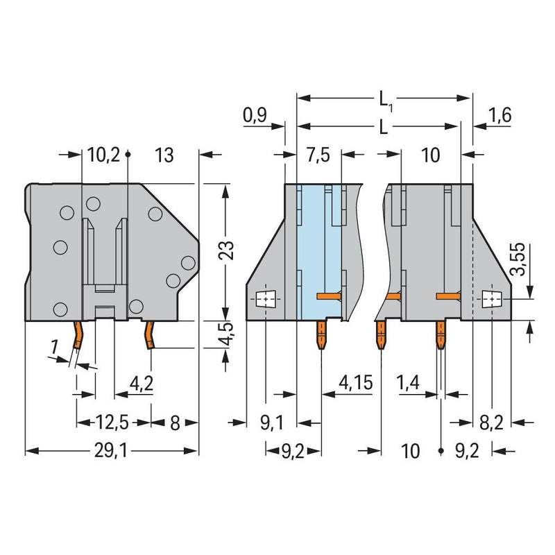 WAGO - Leiterplattenklemme 745-353 6mm² − 72 Stück