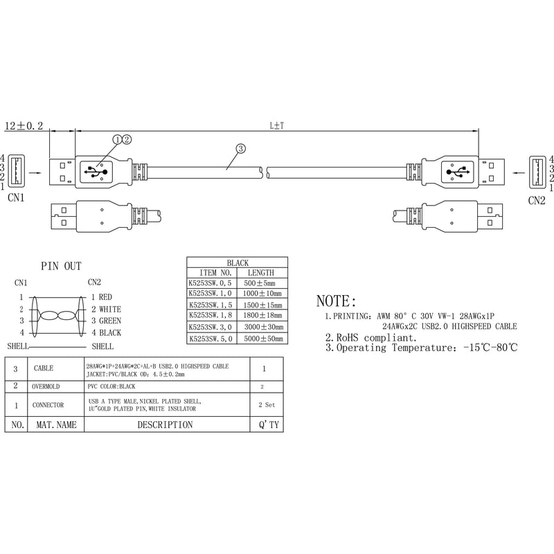 EFB-Elektronik - PC-Kabel USB2.0 Anschlusskabel K5253SW.1,5 1,5m sw A-A St/St