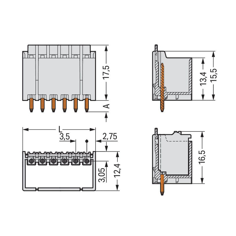 WAGO - Leiterplattensteckverbinder THT-Stiftleiste Lötstift 2091-1407 1,0mm,gerade,lgr − 100 Stück