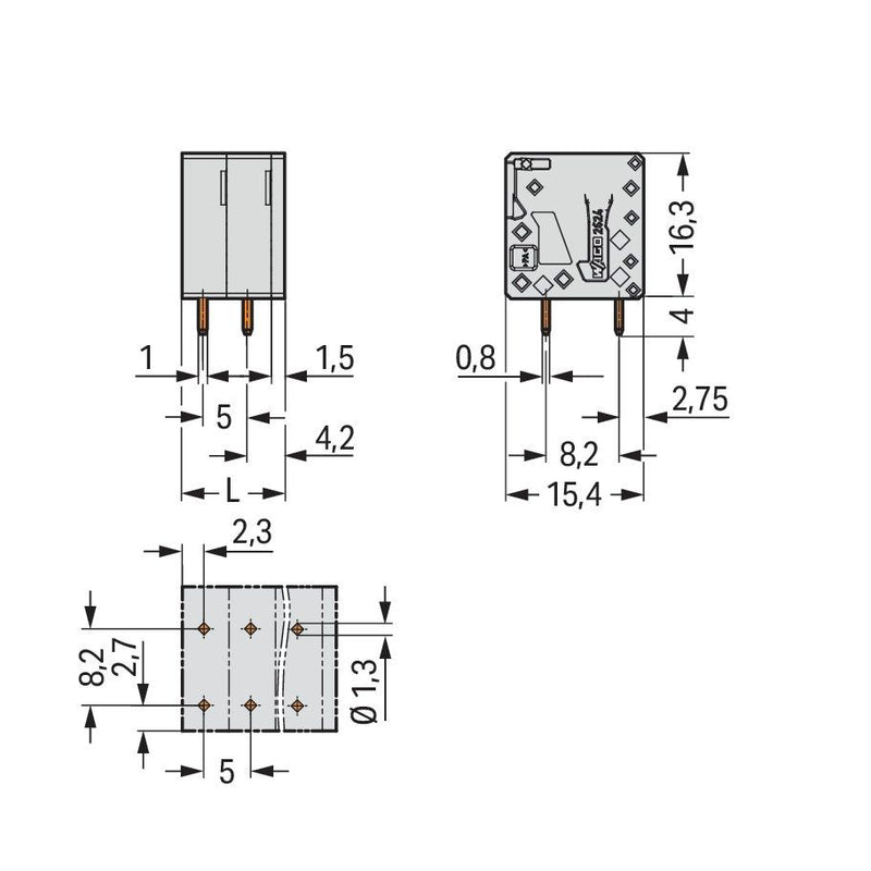WAGO - Leiterplattenklemme 2624-3103 4mm² − 150 Stück