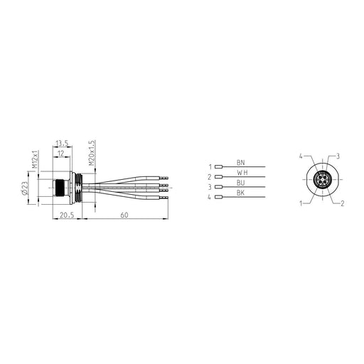 Bernstein - Rundsteckverbinder, Einbau (mit Leitung) Einbaustecker STECKER 4PM12M20ACOD 0,8m Kabel 4-polig