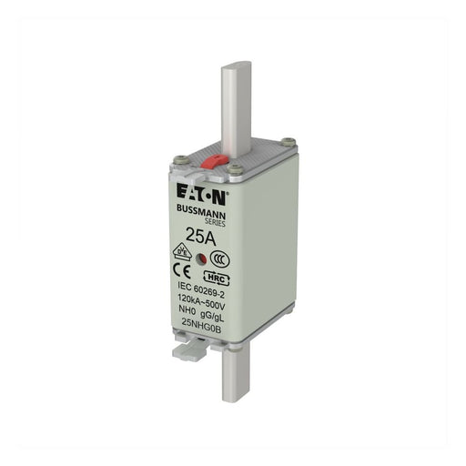 Eaton - Messersicherung Sicherungseinsatz Nieders. NH FUSE 25#25NHG0B 25A AC 500V 120kA − 3 Stück