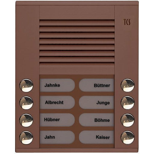 TCS Tür Control - Türstation für Türkommunikation Audioaußenstation 2-reihig PES08-EB/04 8 Tasten AP bronze
