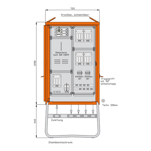 Walther Werke - Baustromverteiler Anschlussschrank WA0016 69kVA, NH-Abgänge
