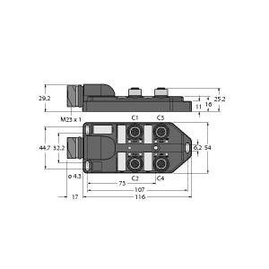 Turck - Passiver Sensor-/Aktor-Verteiler (mit Leitung) Verteiler passiv TB-4M12-4P2-CS12H M12x1-4fach