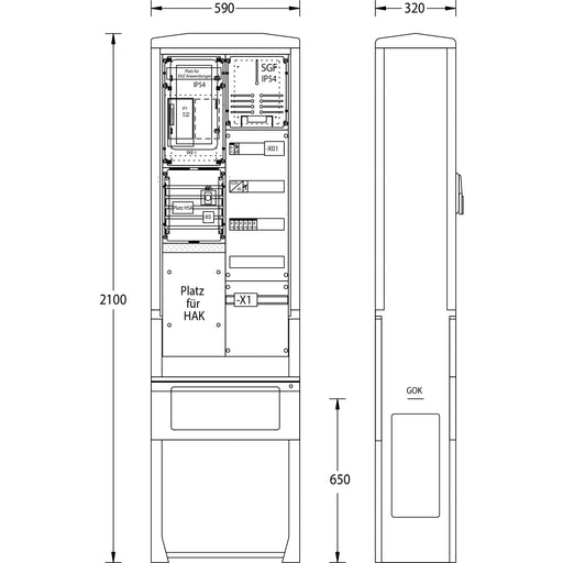 uesa - Zähler-Komplettschrank Zähleranschlußsäule ZAS-S2-TSG-eHz Westn 2100x590x320mm