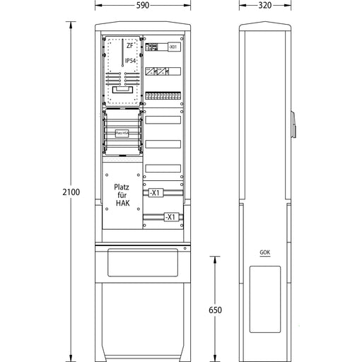 uesa - Zähler-Komplettschrank Straßenbeleuchtungssäule SB-S-4G EWE Netz 2100x590x320mm