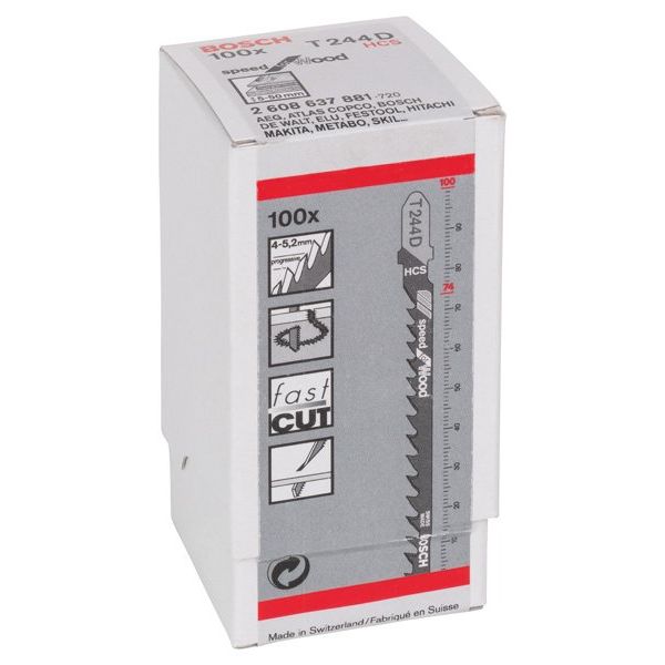 Bosch - Stichsägeblatt Speed for Wood, 100er-Pack 2608637881