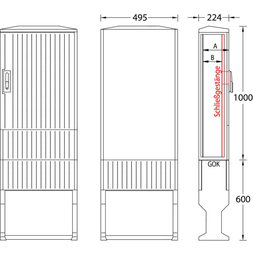 uesa - Gehäuse/Schaltschrank (leer) Flachschrank A070-1000 1000x495x224mm