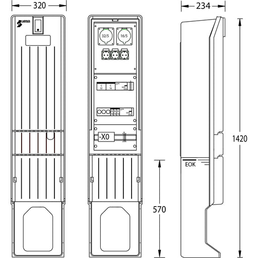 uesa - Gehäuse/Schaltschrank (leer) Marktplatzverteiler MV-A010-04 1420x320x234mm