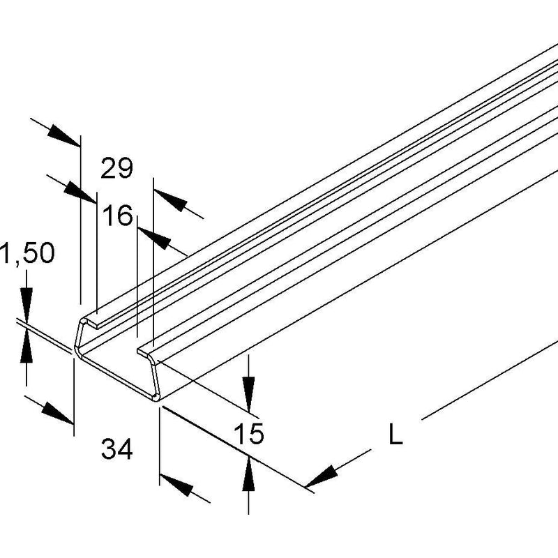 Niedax - Stiel/Profilschiene Ankerschiene 2975/2 BO − 2 Meter