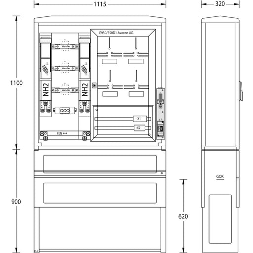 uesa - Zähler-Komplettschrank Wandlermessung WMZWS250A950550D1AVA 1100x1115x320mm