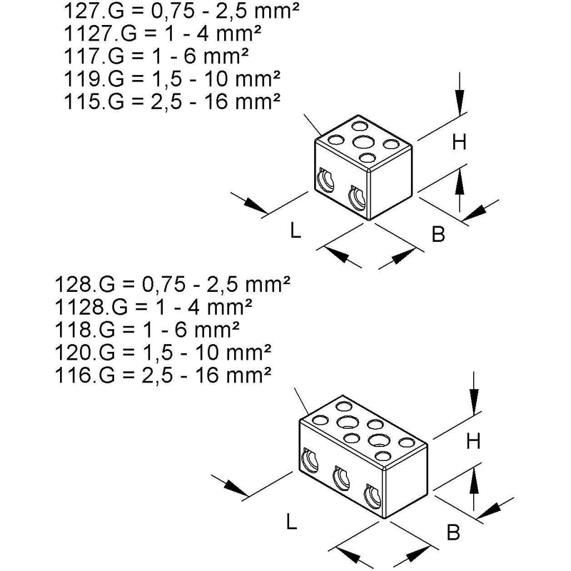 HKL - Ein- und mehrpolige Klemmenleiste Anschlussklemme 117.G 6qmm 2p
