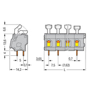 WAGO - Leiterplattenklemme 257-566 Drücker,2,5 mm²,grau − 10 Stück