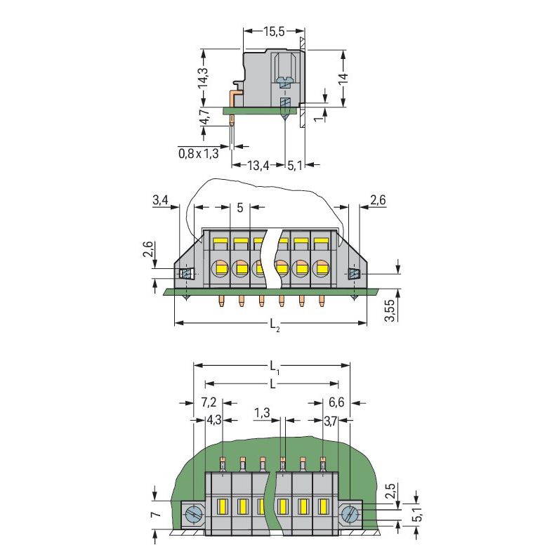 WAGO - Leiterplattensteckverbinder Leiterplattenklemme 231-607/023-000 2,5mm² − 50 Stück