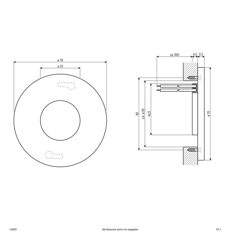 EVN Lichttechnik - Decken-/Wandleuchte LED Einbauleuchte LR 0601 12VDC 0,6W cw