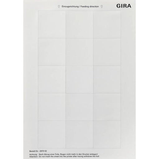 Gira - Bezeichnungsmaterial für Installationsschalterprogramme Beschriftungsboegen 52x52 287002 Zubehör