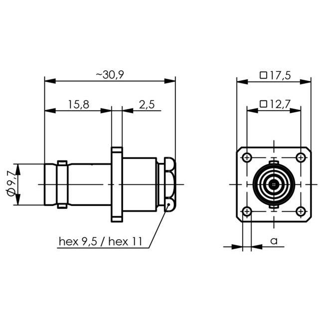 Telegärtner - Koax-Steckverbinder BNC-Kabeleinbaubuchse 100023367 50Ohm löt m.Flansch