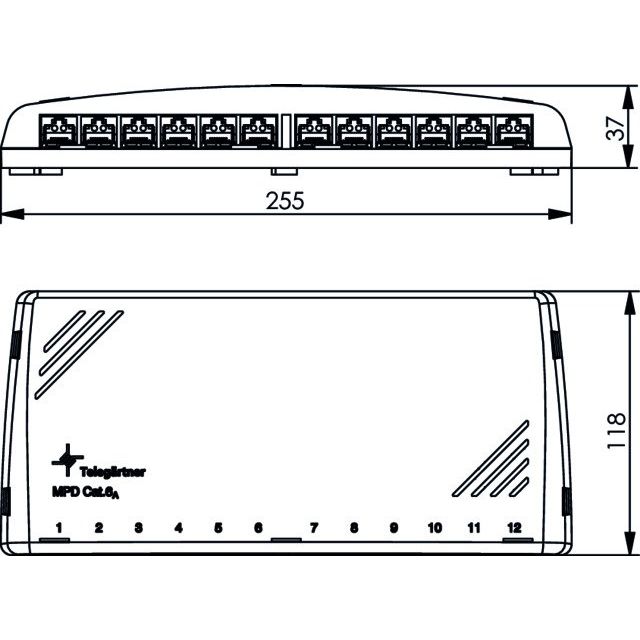 Telegärtner - Patchpanel Kupfer Mini-Verteiler Cat6A 100006998 MPD12-HS RAL7035
