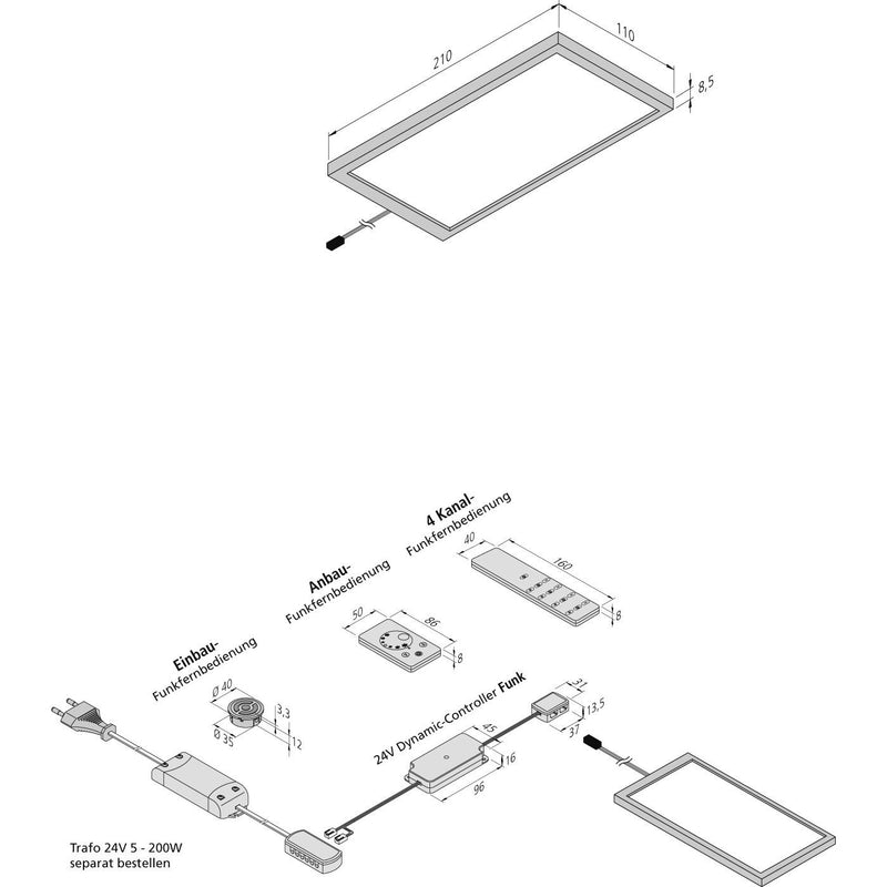 Hera - Decken-/Wandleuchte LED-Unterbauleuchte DynamicLED Sky 6W sw schwarz, 24V