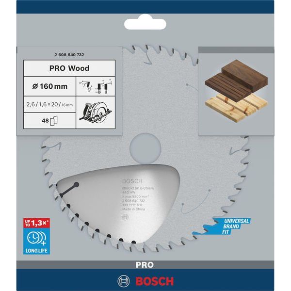 Bosch - Kreissägeblatt PRO Wood Kreissägeblatt, 2608640732 160 x 2.6 x 20 mm