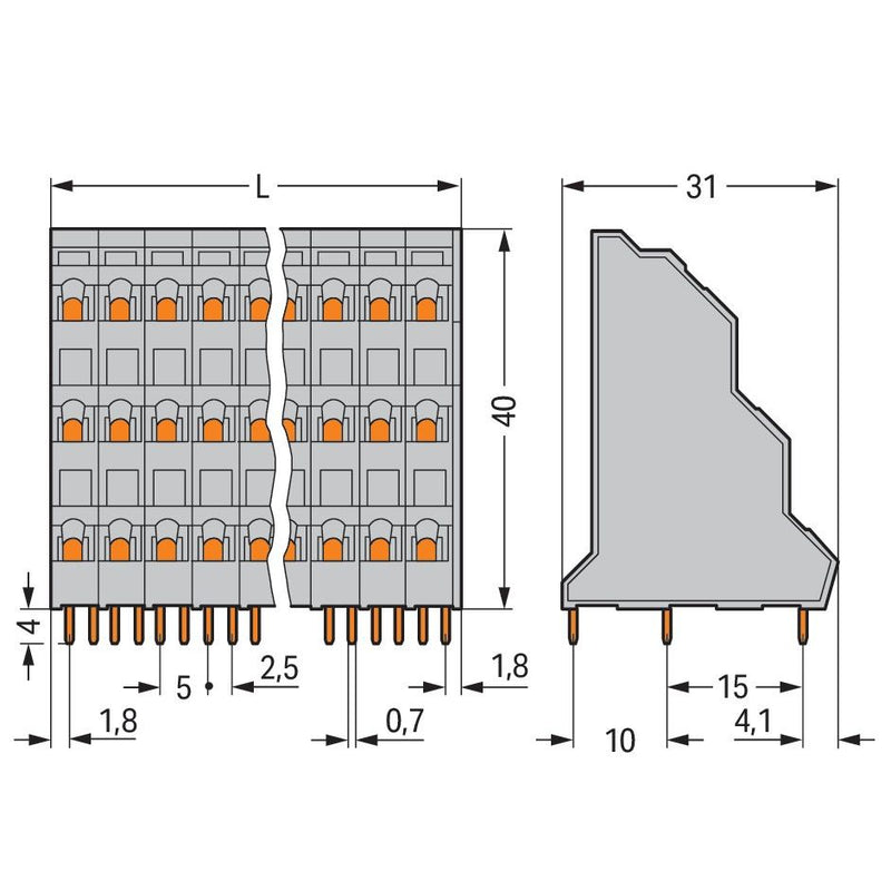WAGO - Leiterplattenklemme Dreistock-Leiterplattenkl. 737-204 2,5mm² − 48 Stück