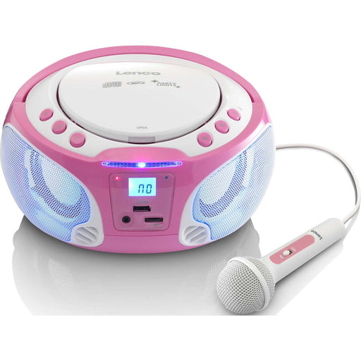 LENCO - Radio-Recorder UKW-Radio CD/MP3 tragbar SCD-650 pink USB,Mikrofon