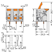 WAGO - Leiterplattenklemme Hebel 2606-1357 6mm²,grau − 26 Stück