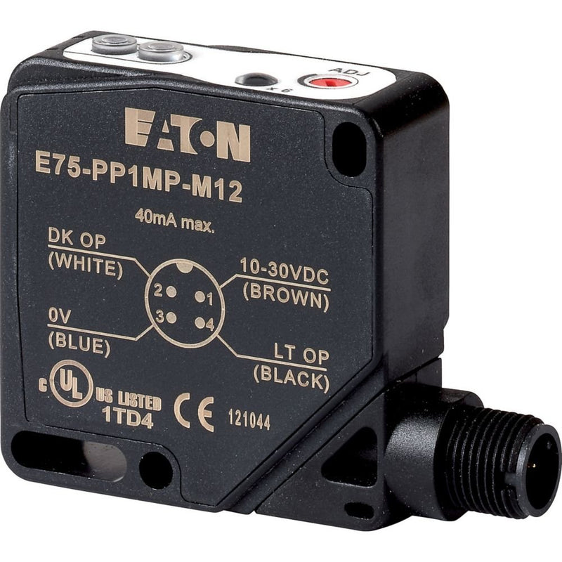 Eaton - Lichttaster energetisch Näherungssensor 10-30V DC E75-PP1MP-M12 Sn=6-120cm 10-30V